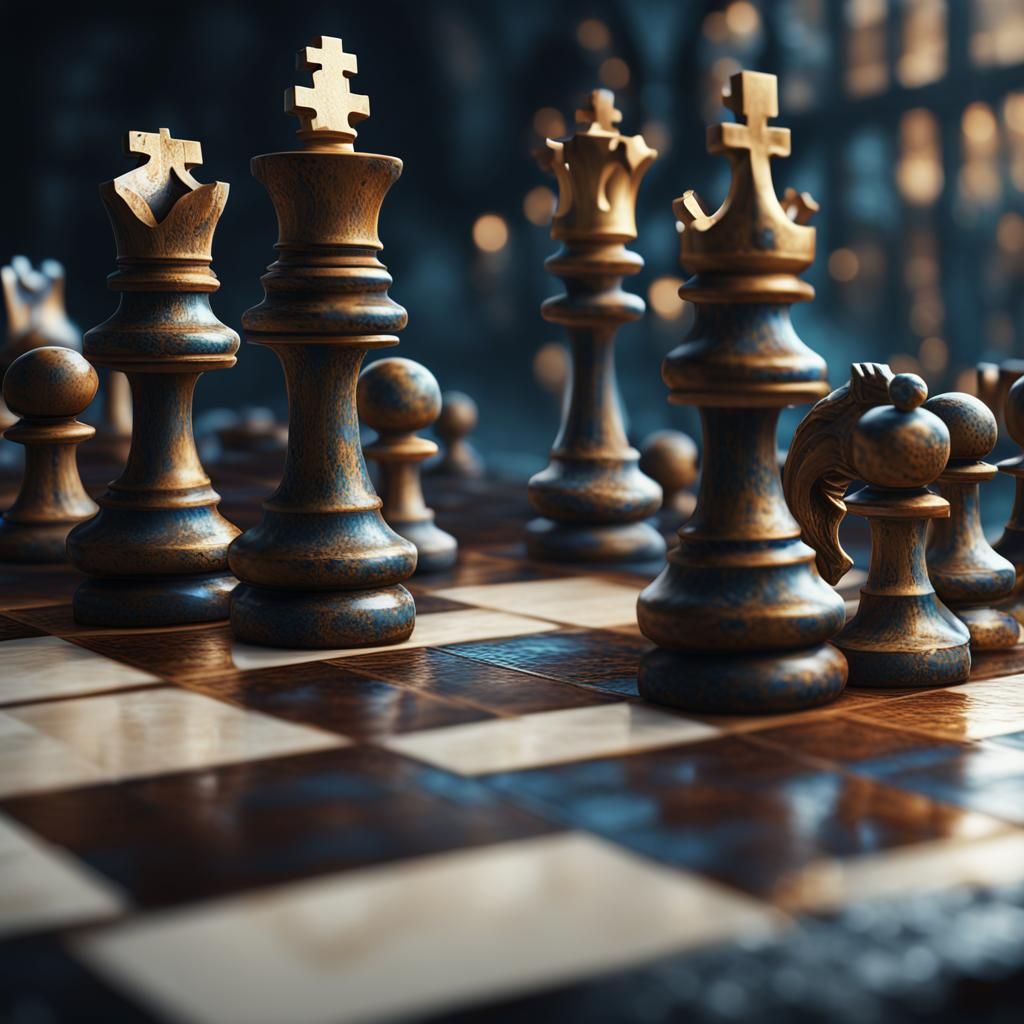 Detailed Chessboard Close-Up: Fantasy Concept Art