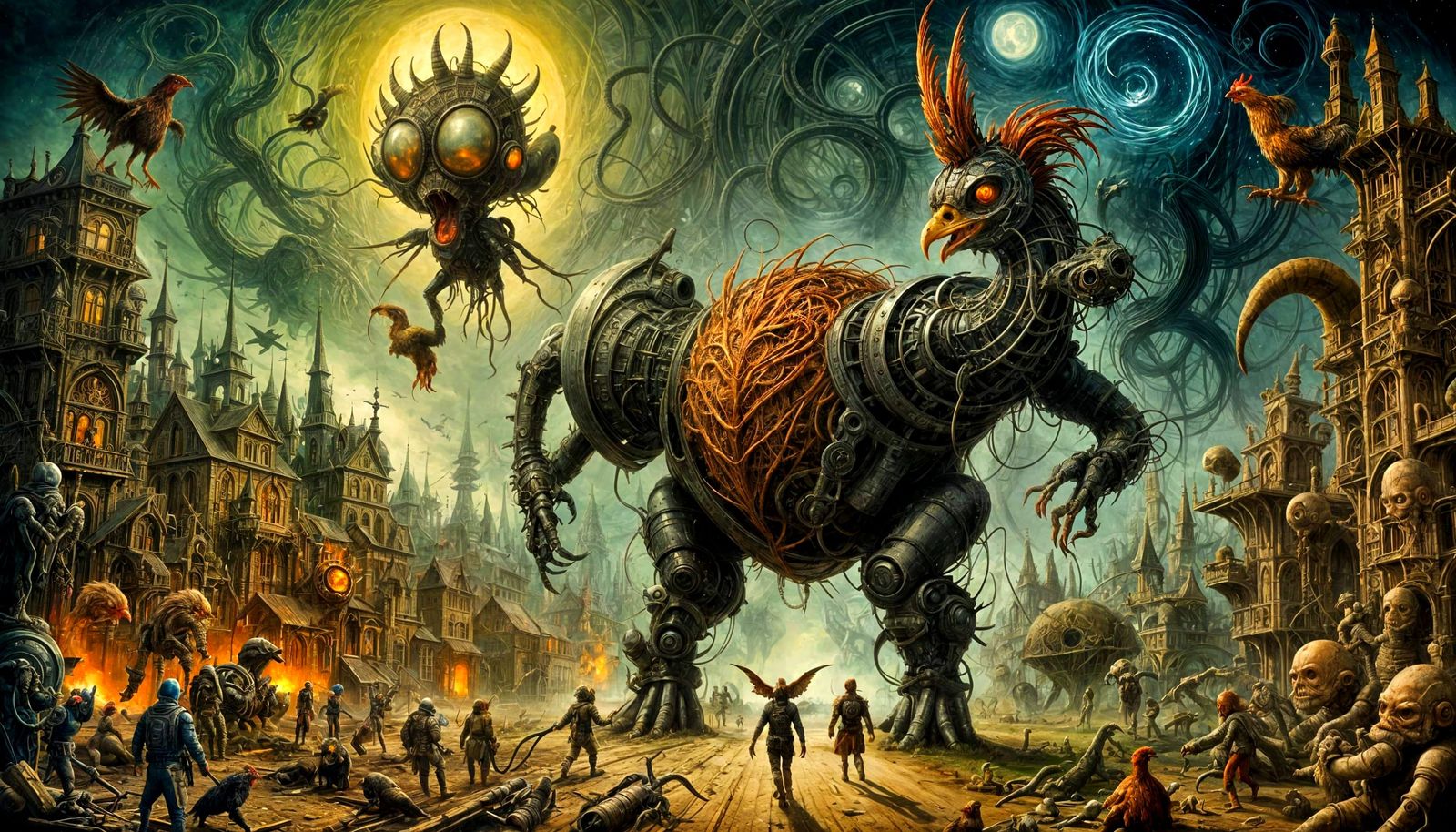 Super Chicken Robot Warfare Mishap in Otto Rapp Style