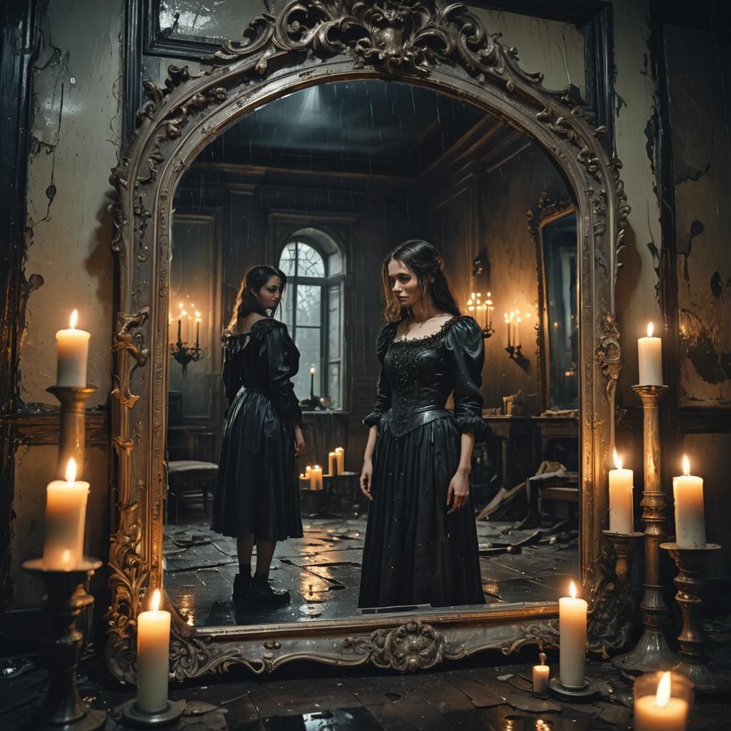 Ethereal Dark Fantasy: Woman Trapped in Mirror