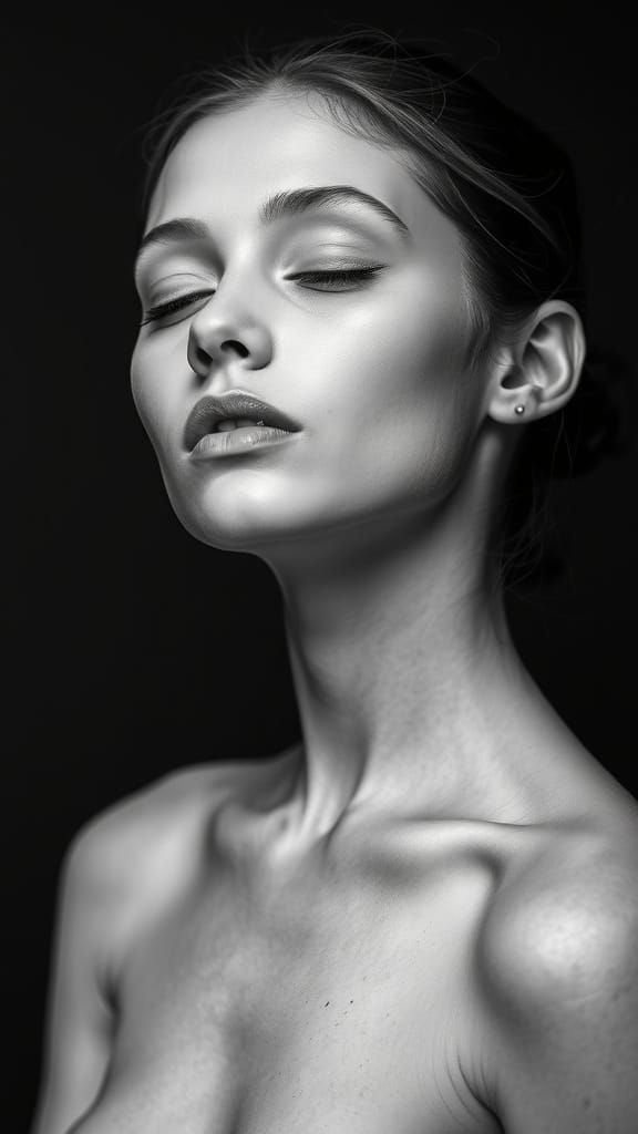 Young Girl with Closed Eyes in Modern Fashion Photo