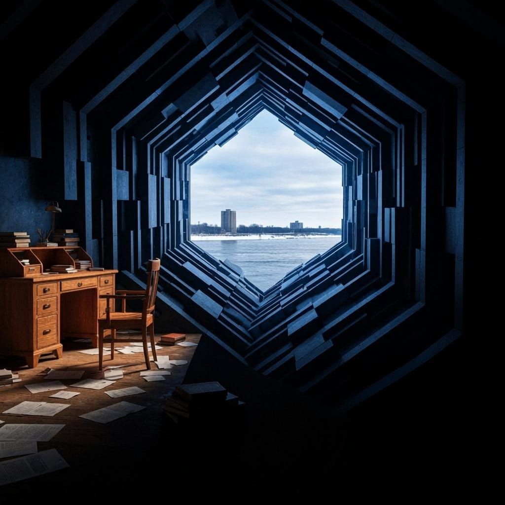 Fractal Detail Overlooking Winter River Scene