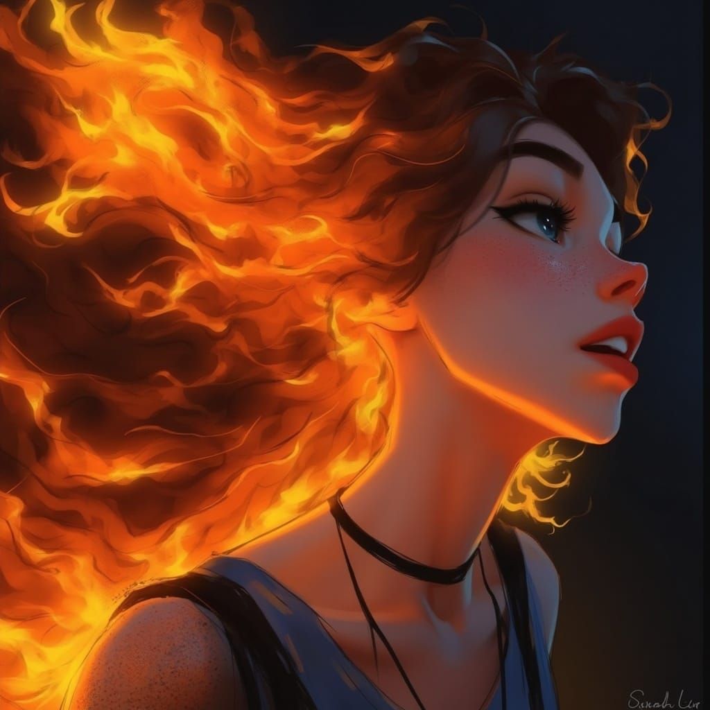 Fiery Haired Woman in Dramatic Digital Art