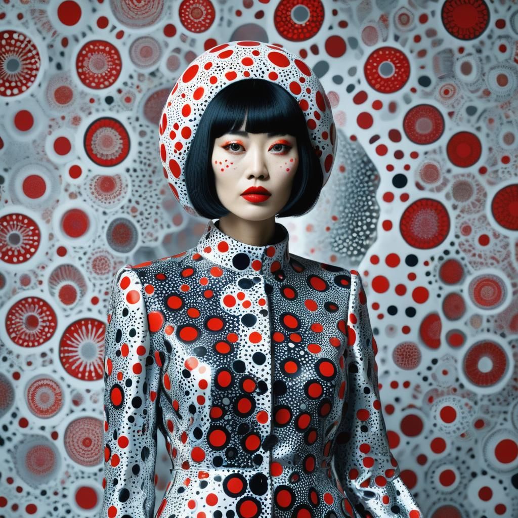 High Fashion Model in Yayoi Kusama Style