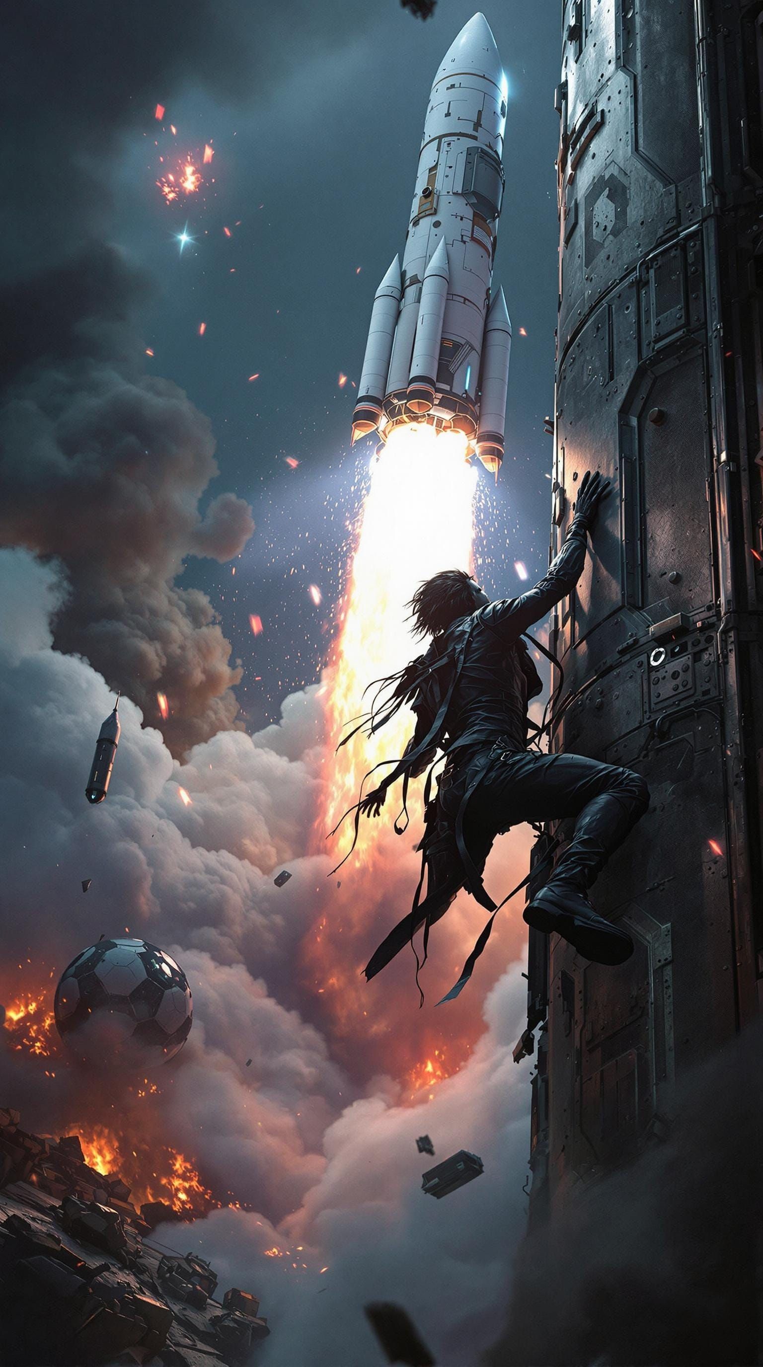 Dark Angel Launching into Orbit in Industrial Sci-Fi Style