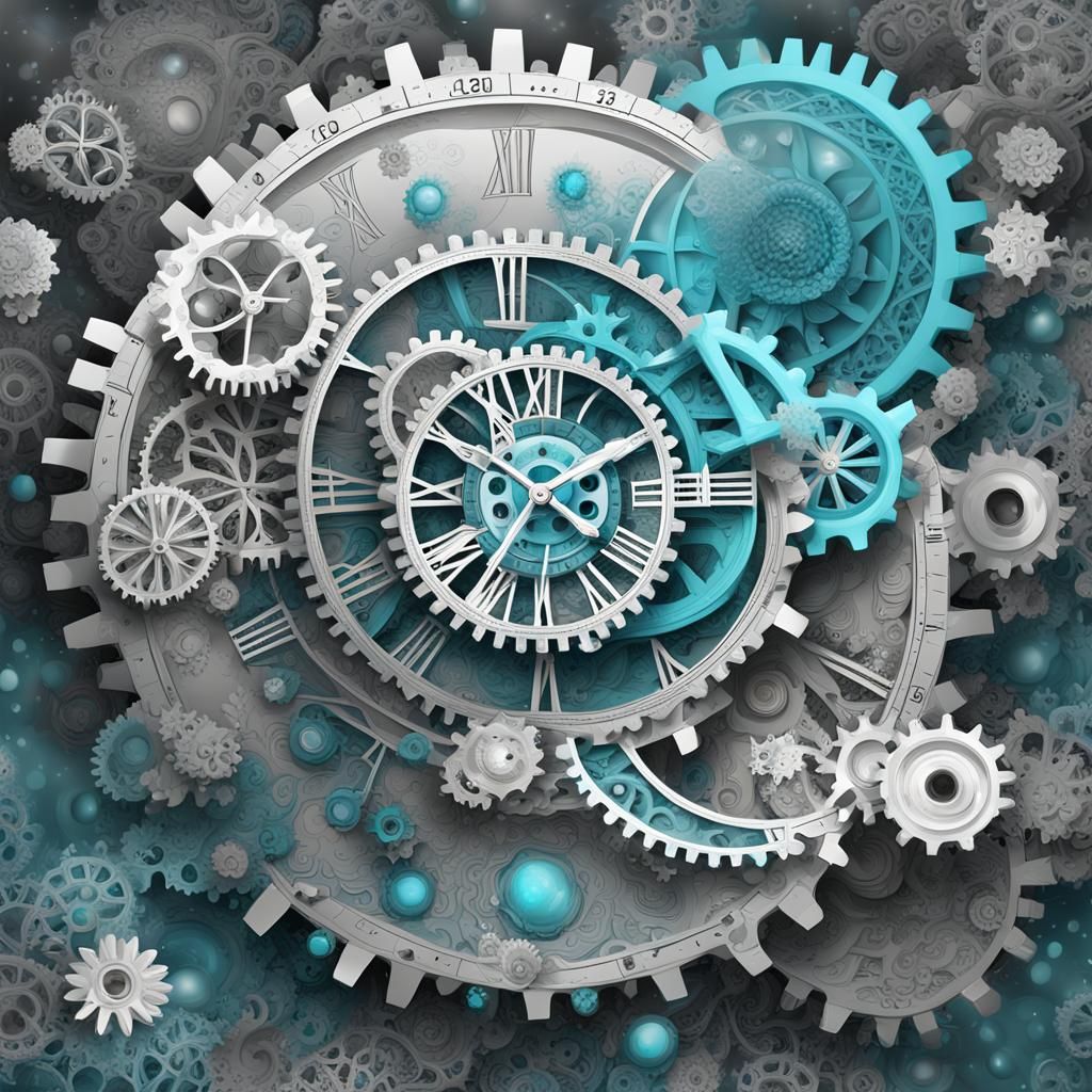 Mystical Time Illusion with Gears and Flowers