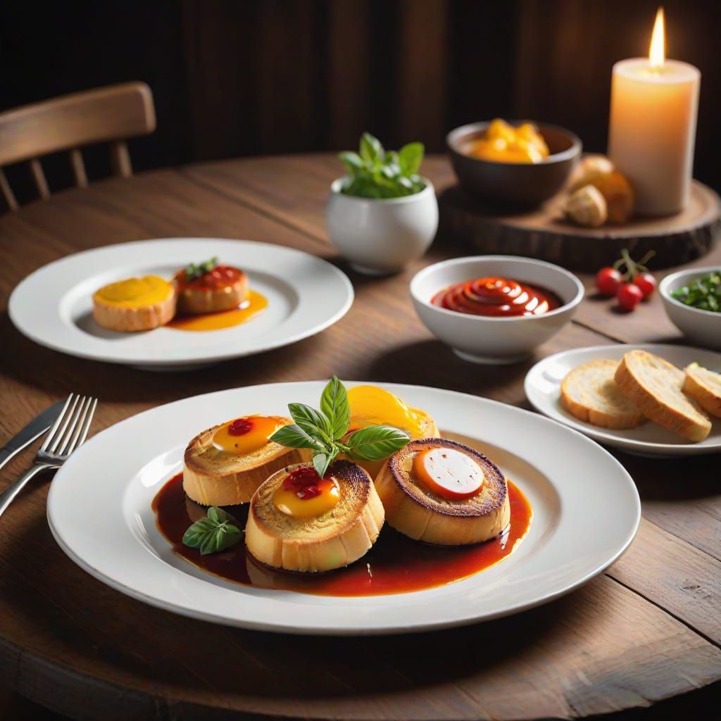 Gourmet Cuisine Still Life in Golden Hour Lighting