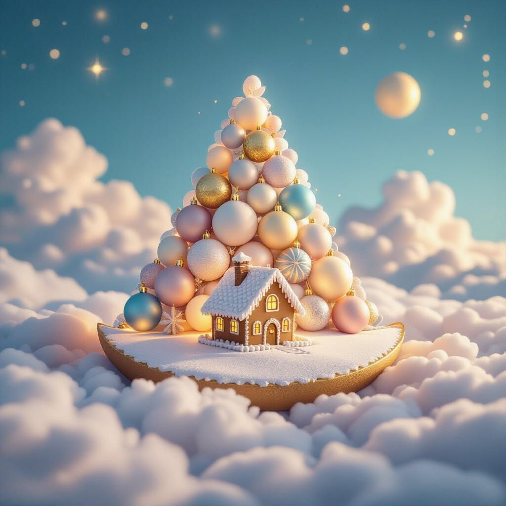 Surreal Christmas Ornaments Float Above Gingerbread House on...