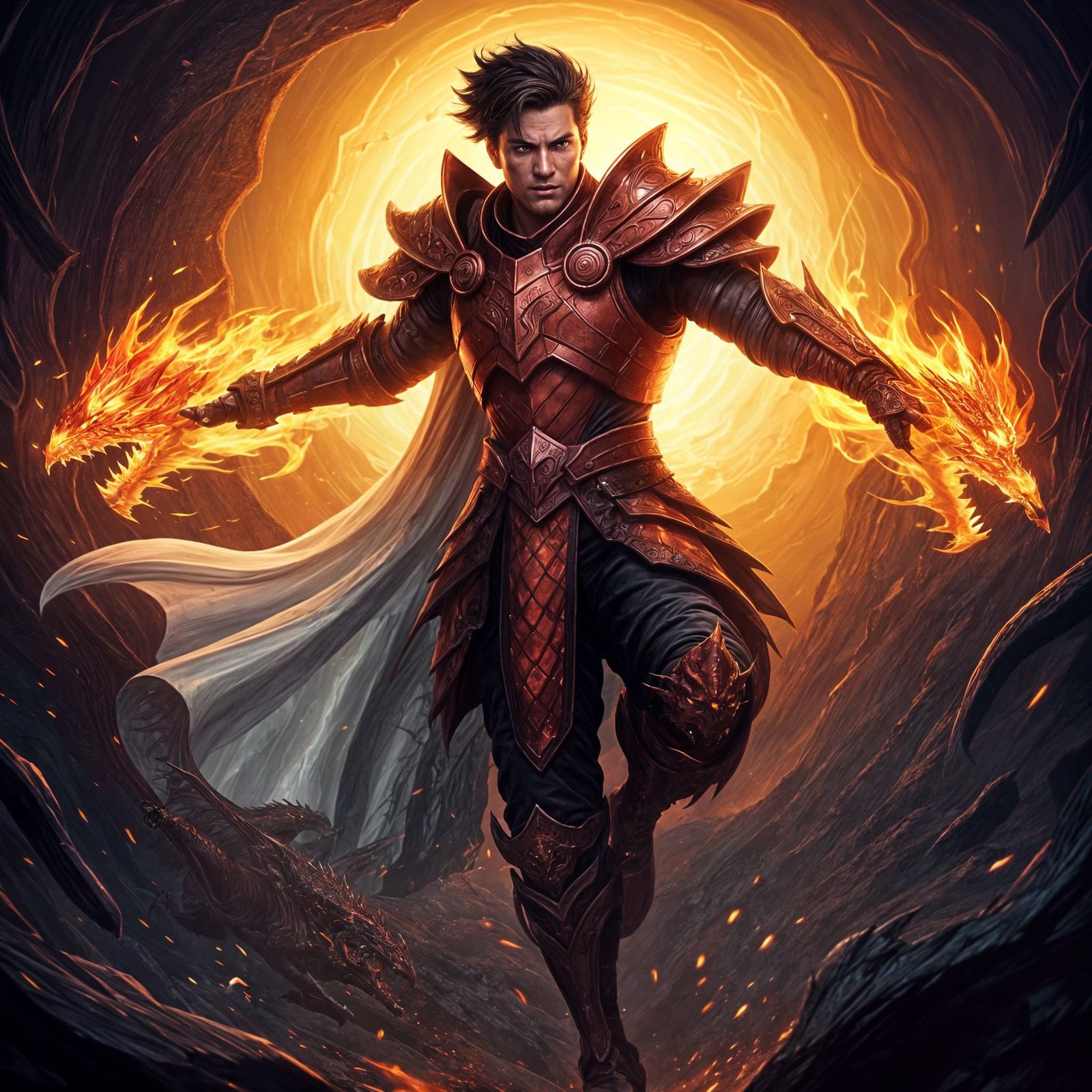 Dynamic Dragon Nunchuck Warrior in Dark Fantasy Style