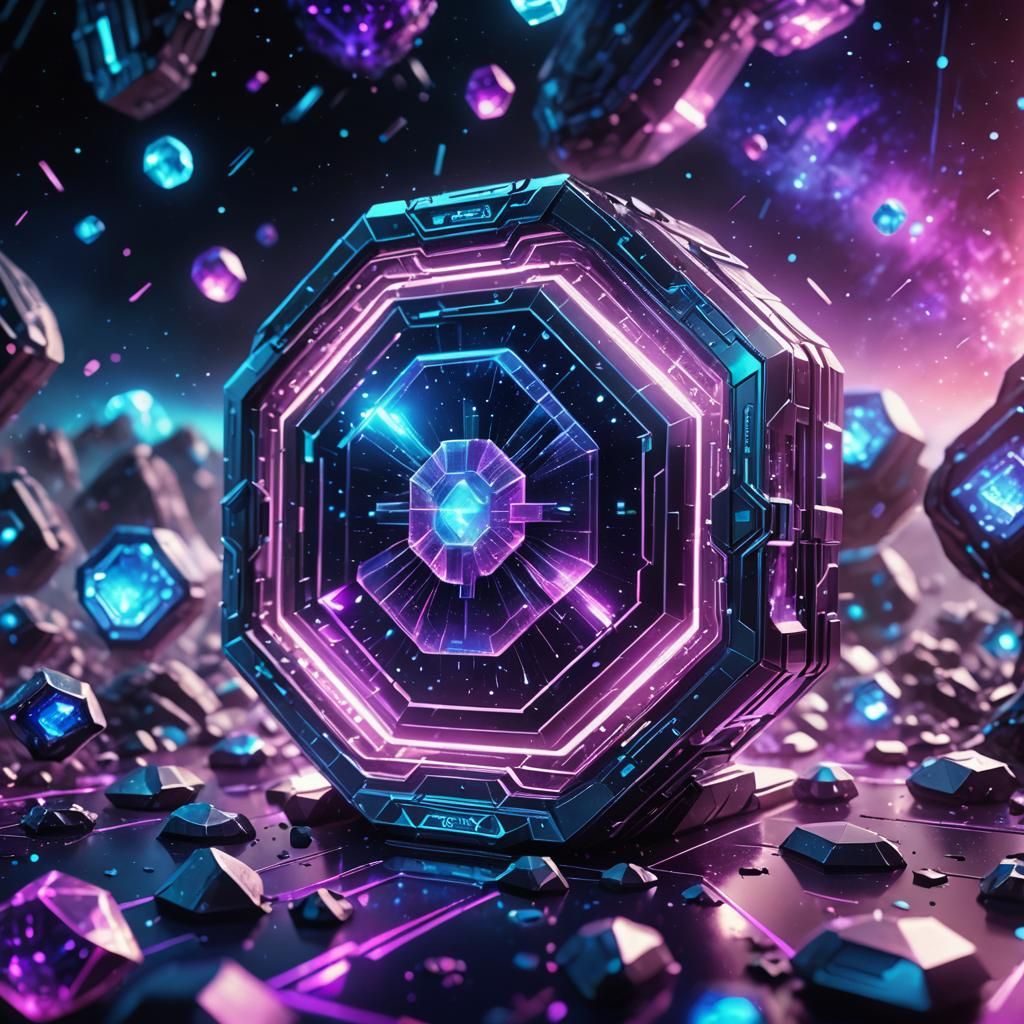 Crystal Cryptobank Filled with Glowing Stars in Sci-Fi Style