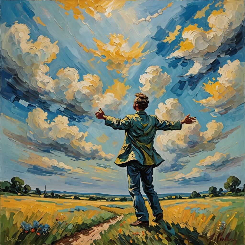 Expressionist Painting of Person Reaching for Freedom