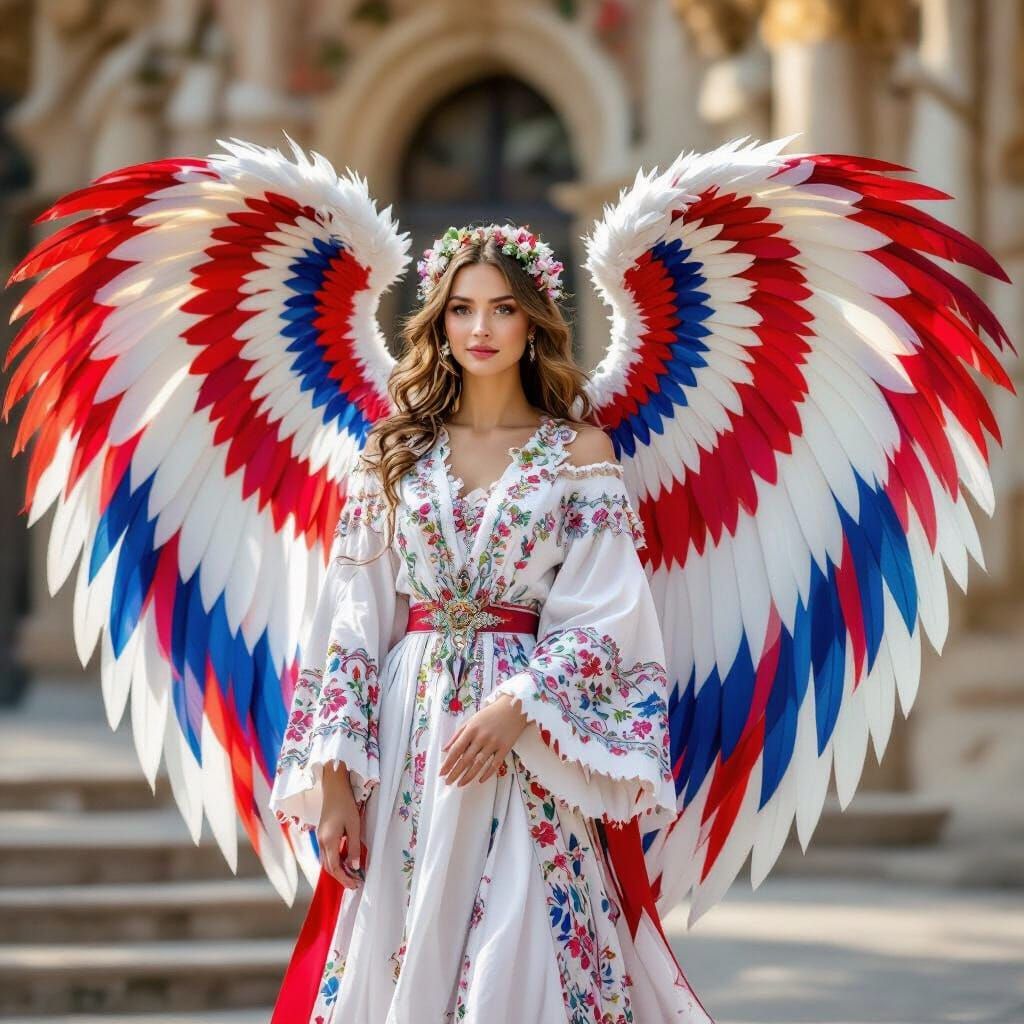 Serene Angel with Patriotic Wings
