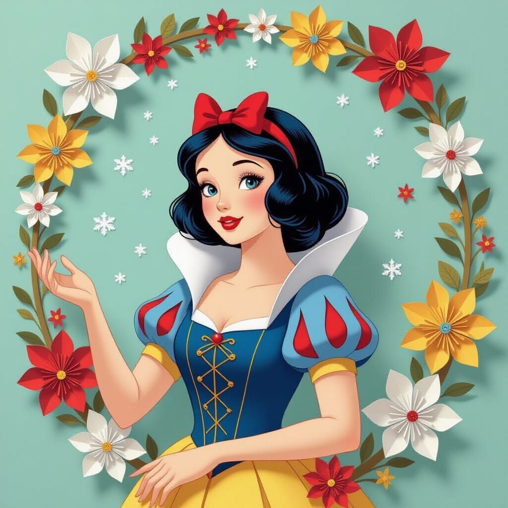 Snow White in Origami Dreamscape, Illustration Art