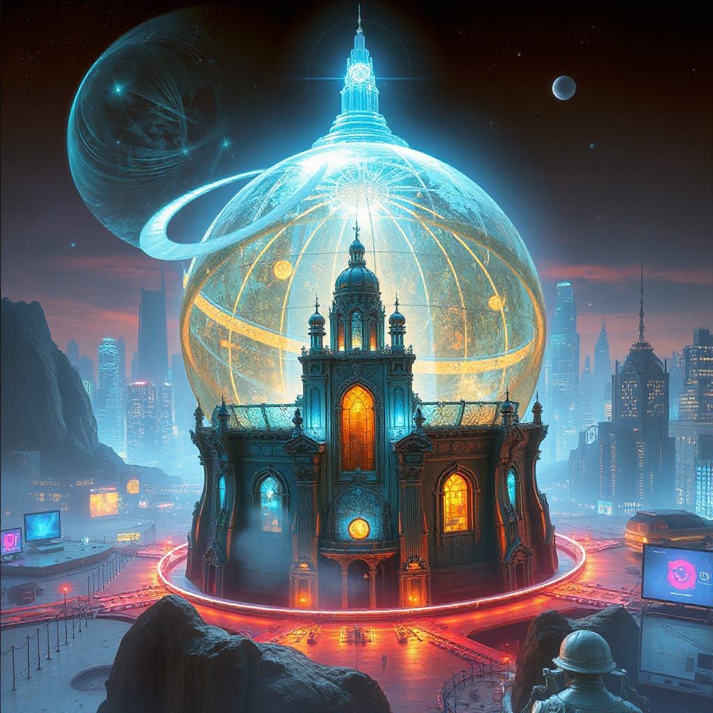 Luminous Futuristic Palace in Cyberpunk City