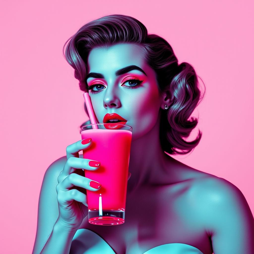 Marilyn Monroe with Boba Tea in Pop Art Style