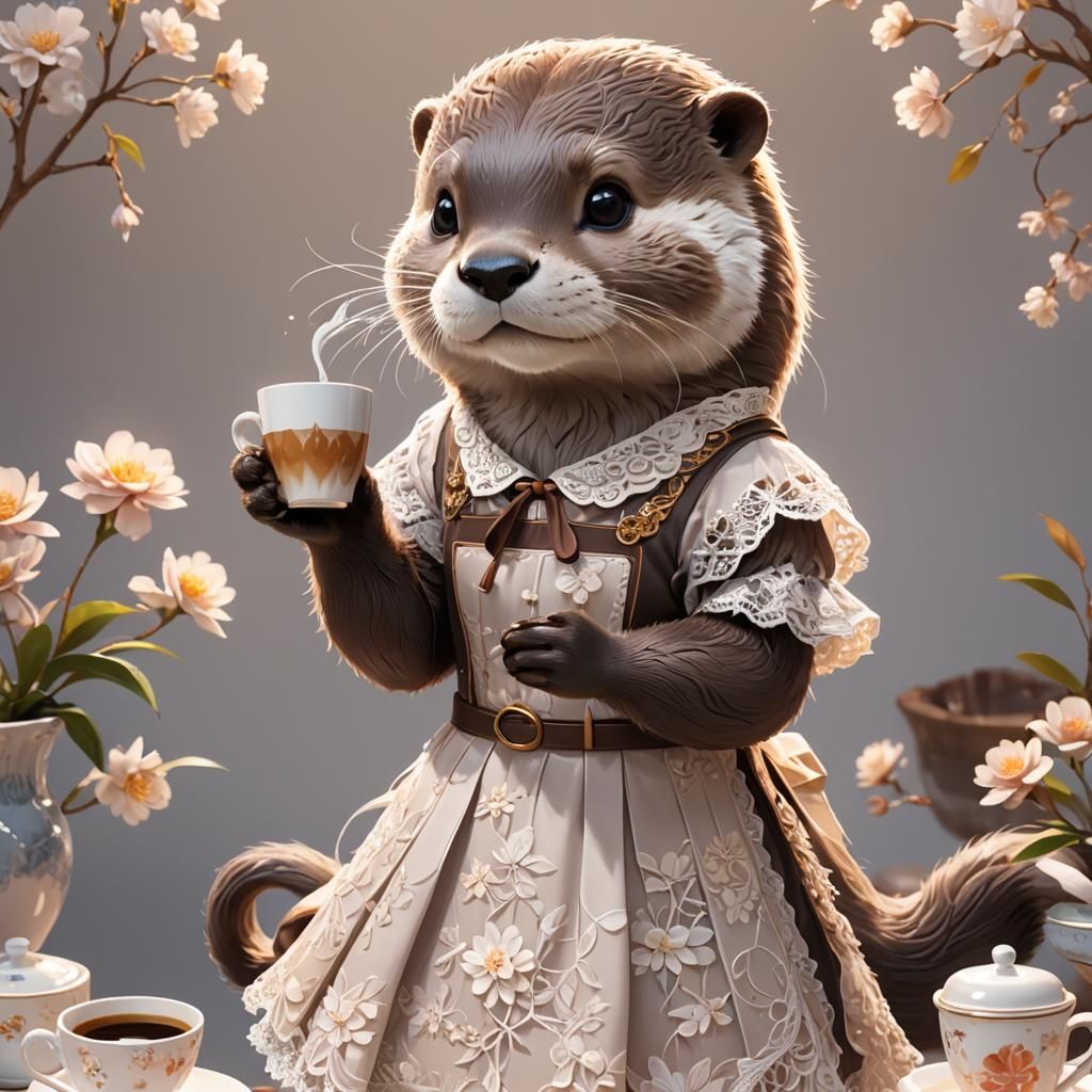 Anime Otter with Coffee in Vibrant Digital Style