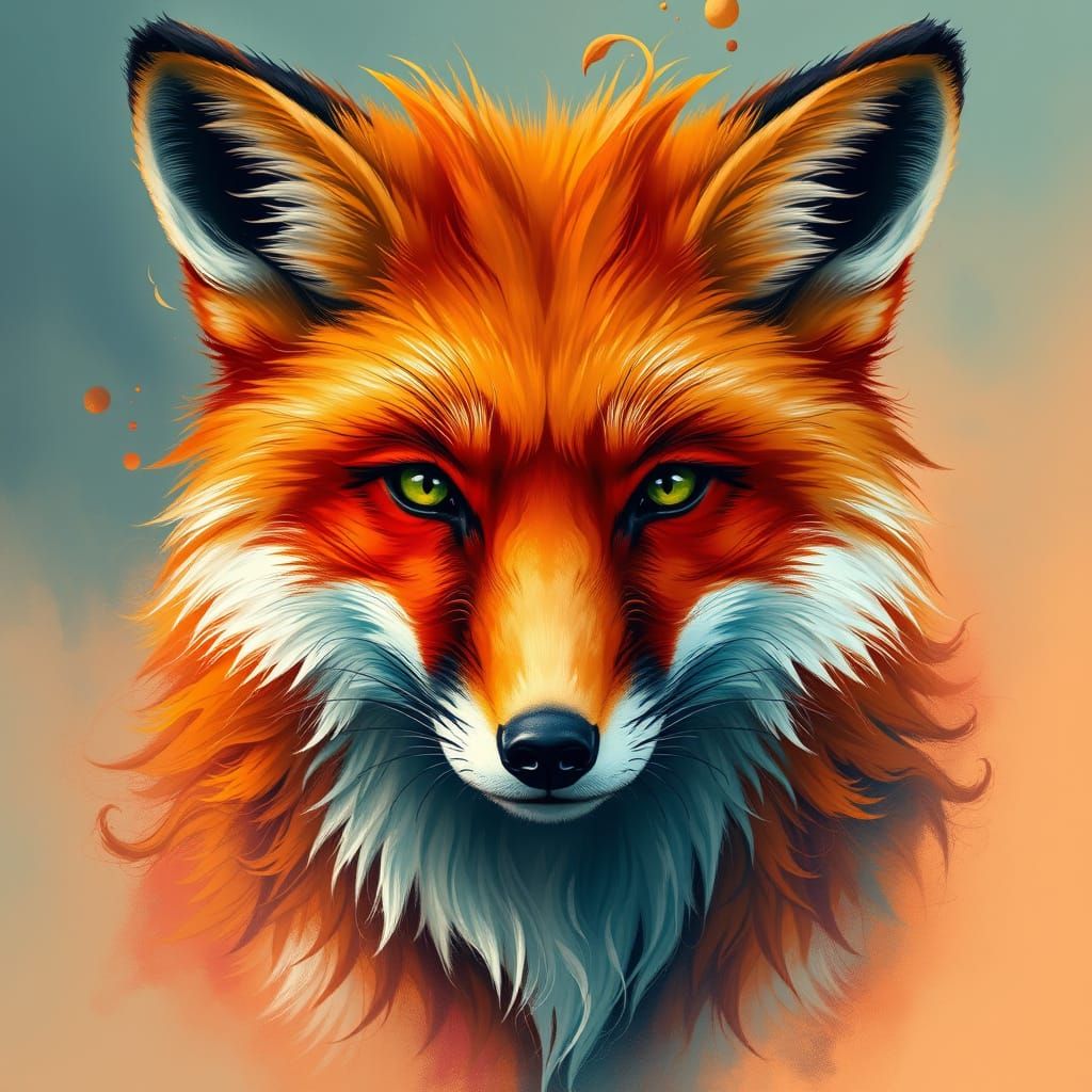 Liquid Painting of a Majestic Red Fox in Dreamlike Quality
