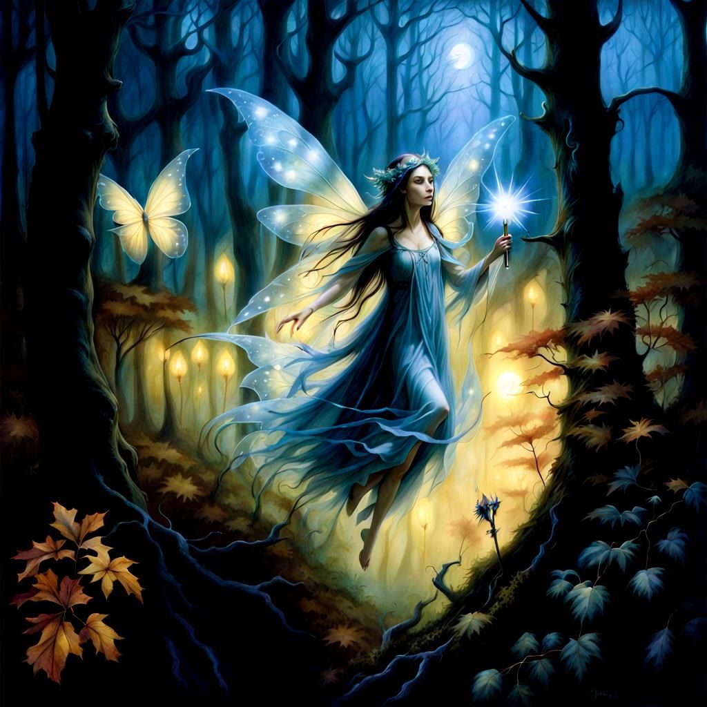 Ethereal Fairy in Enchanted Forest at Midnight