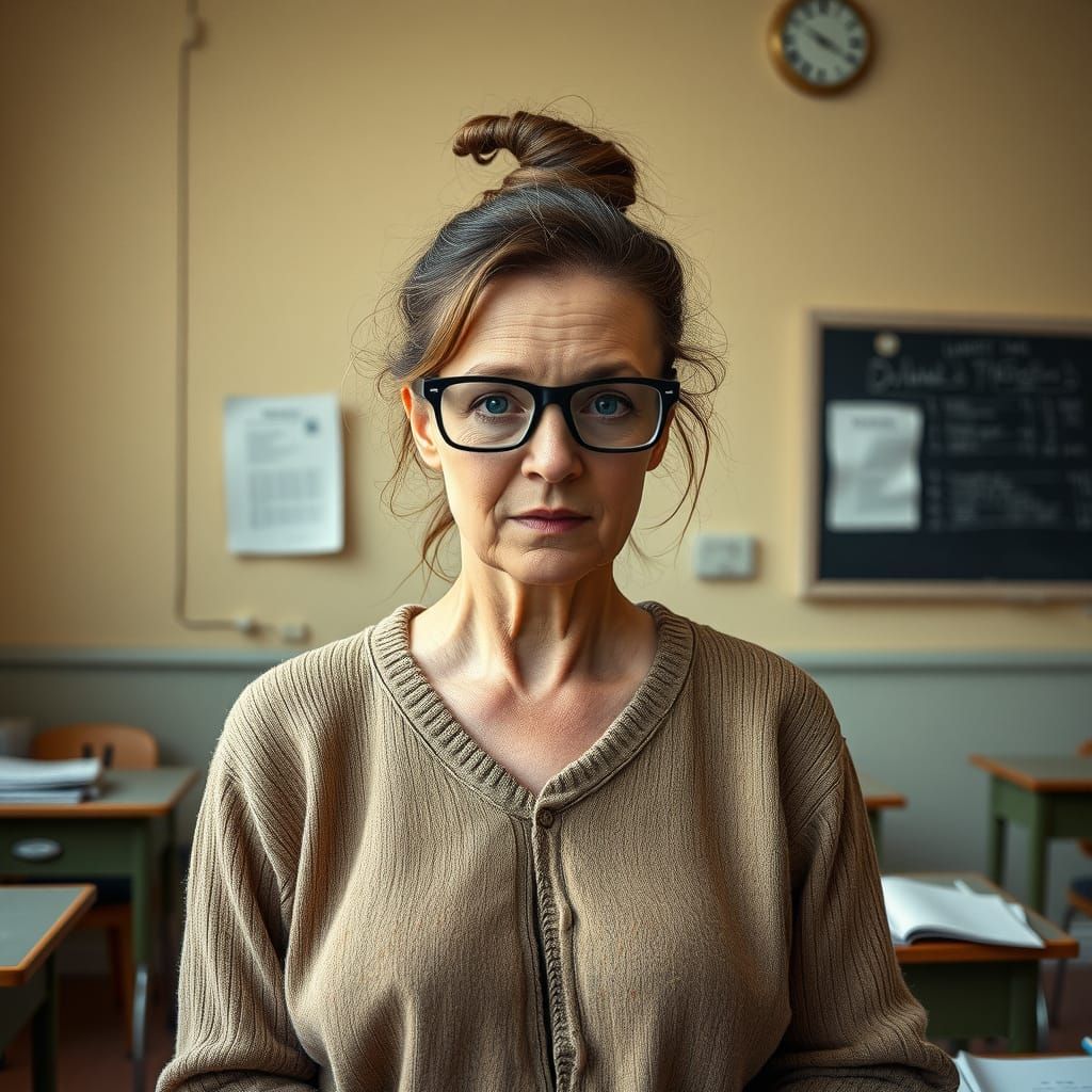 Disheveled Numeric Culture Teacher in Faded Pull-Over and Re...