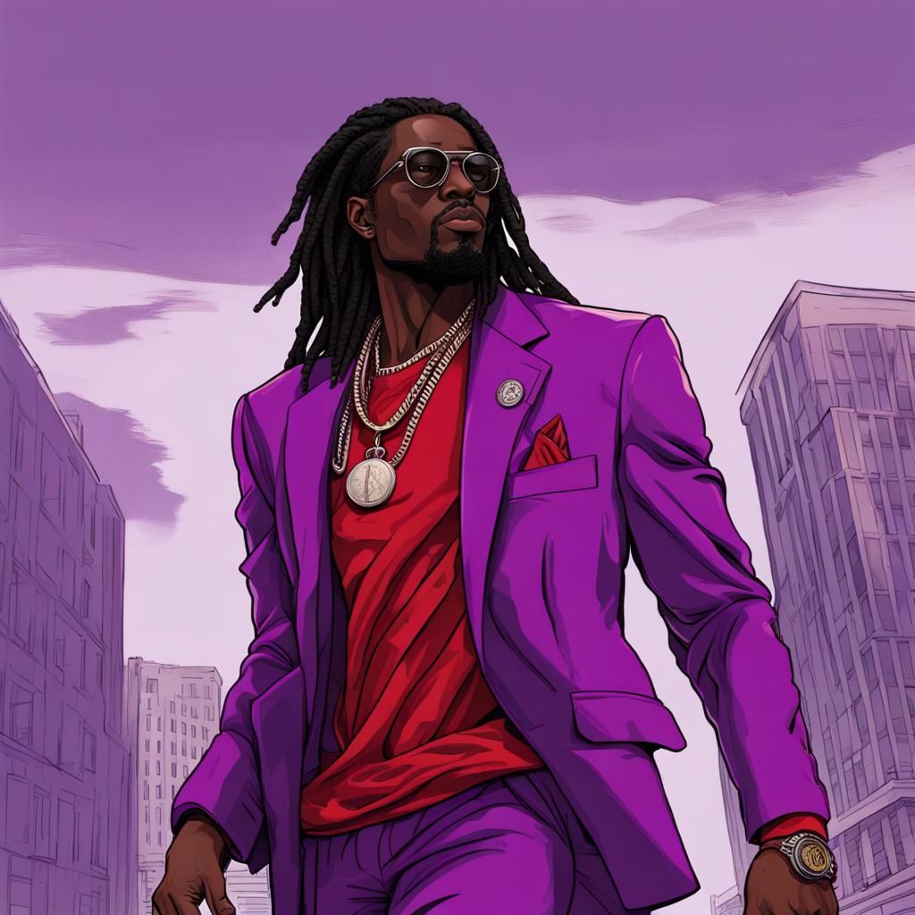 Melanin Man with Flowing Dreads in Mixed Style Suit