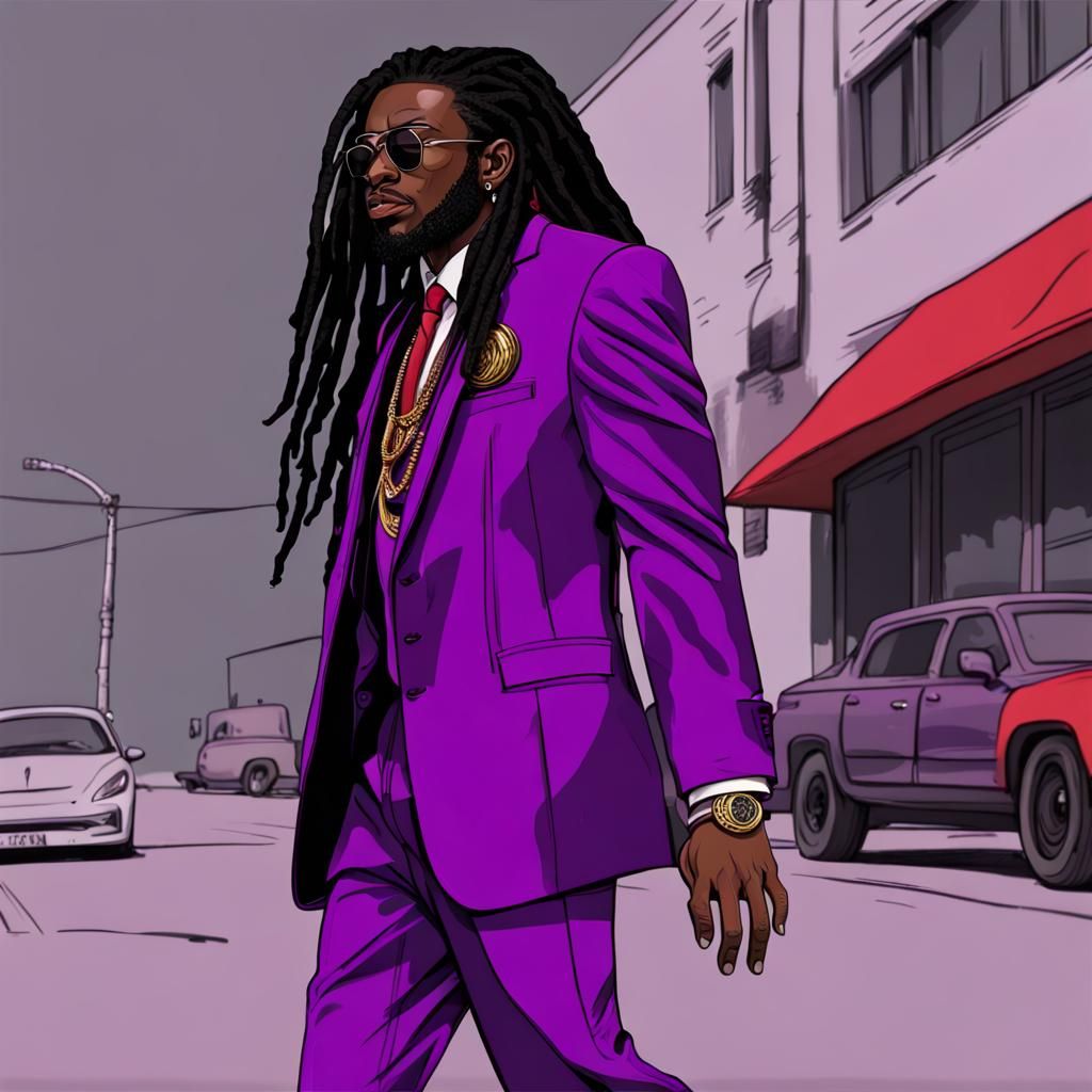 Melanin Man in Split Suit with Flowing Dreadlocks