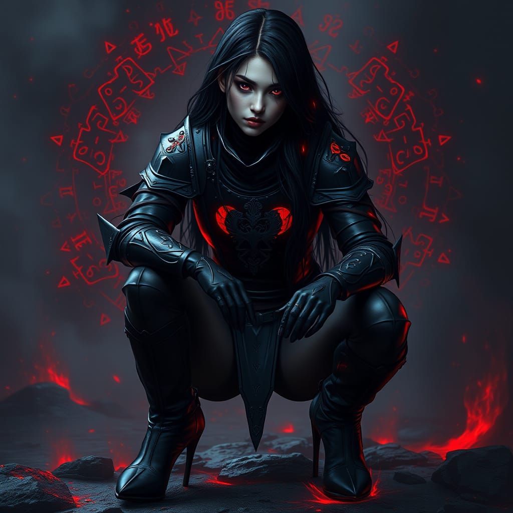 Dark Sorceress in Black Leather Armor