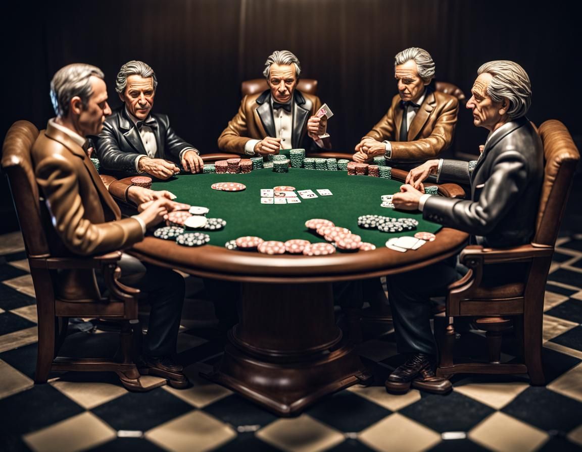 Hyperrealistic Bobbleheads Playing Poker in HDR