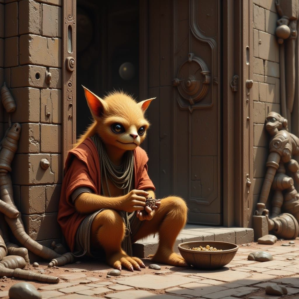 Furry Alien Beggar in Sci-Fi Star Wars Spaceport