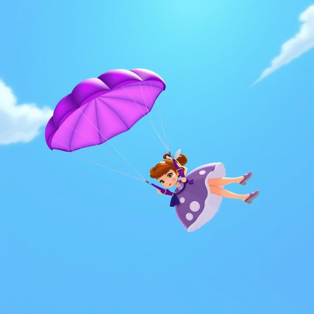 Princess Sofia Skydiving with Purple Parachute, Disney Style