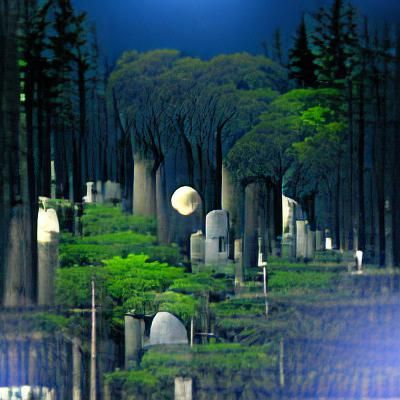 Moonlit Cemetery in Forest