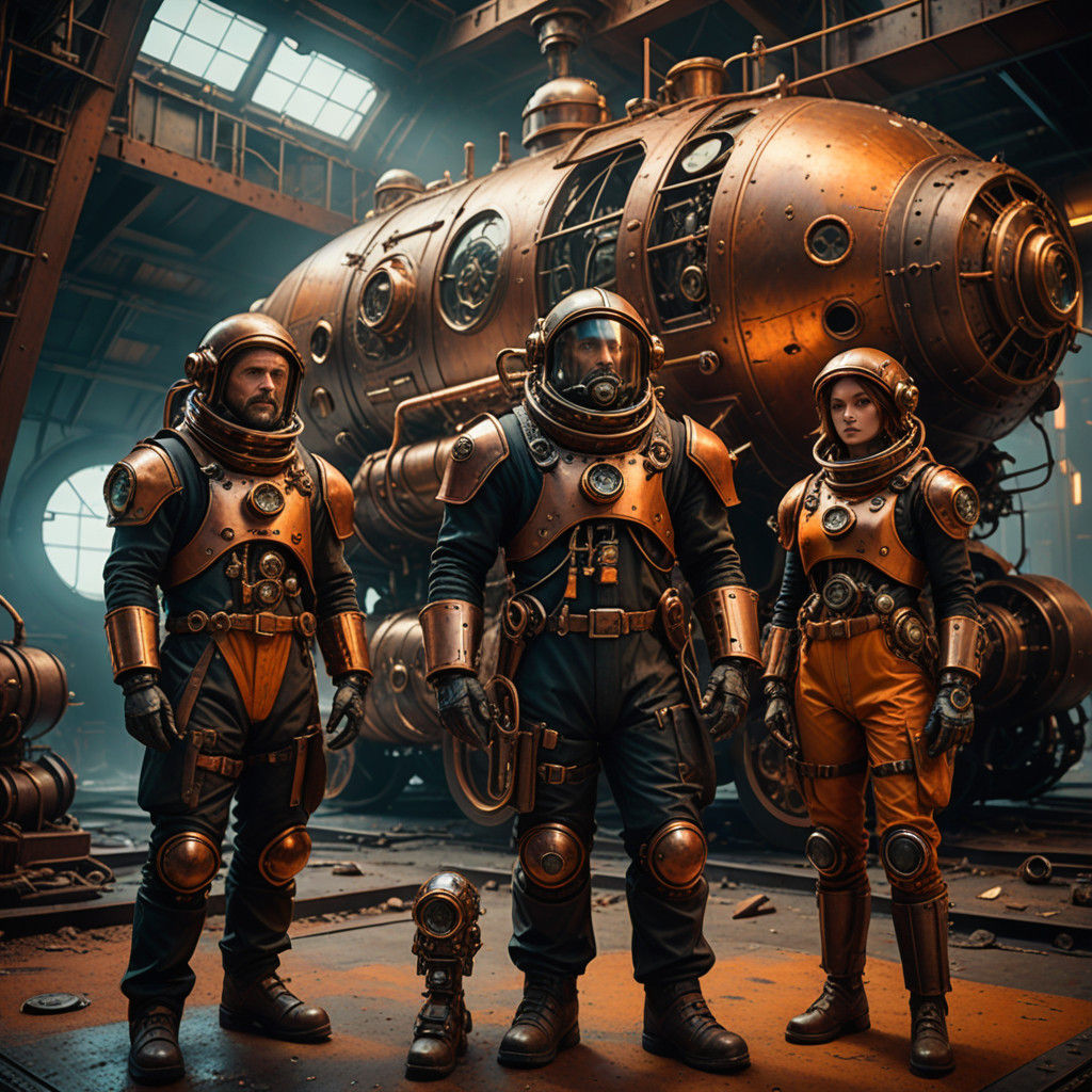 Steampunk Astronauts on Mars' Lunar Surface