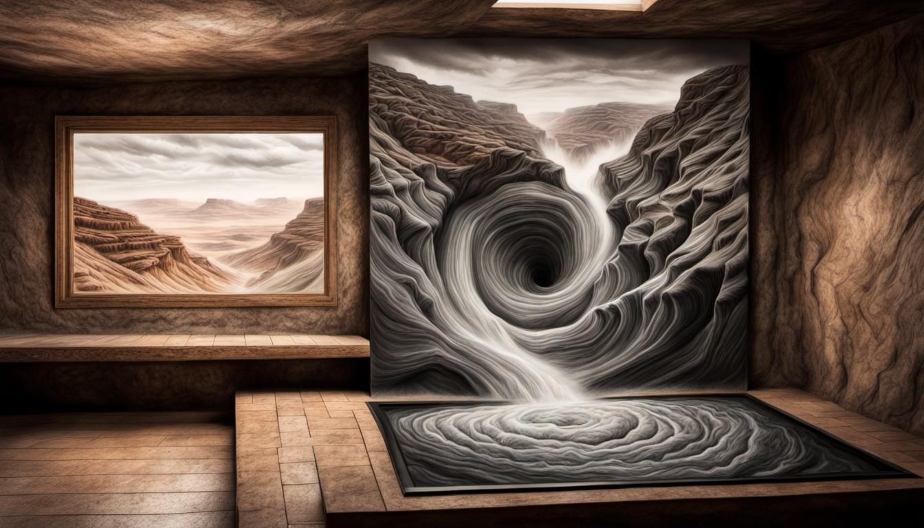 Charcoal Drawing of Wind Vortex in Canyon