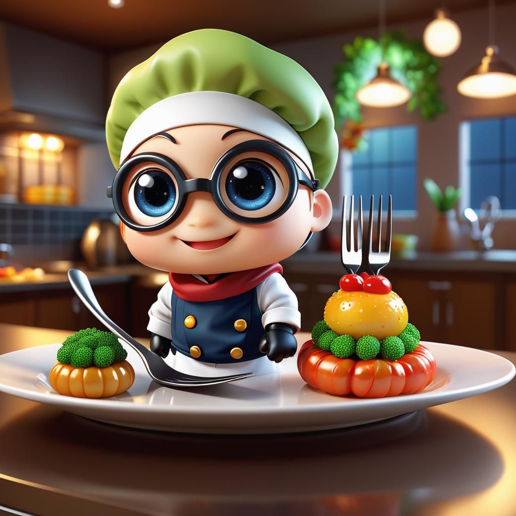 Chibi Worm Chef in 3D Anime Style