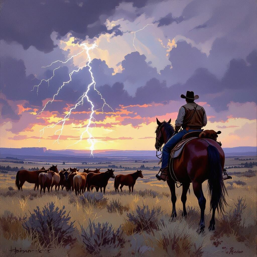 Stormy Horizon Cattle Drive with Wrangler and Calf