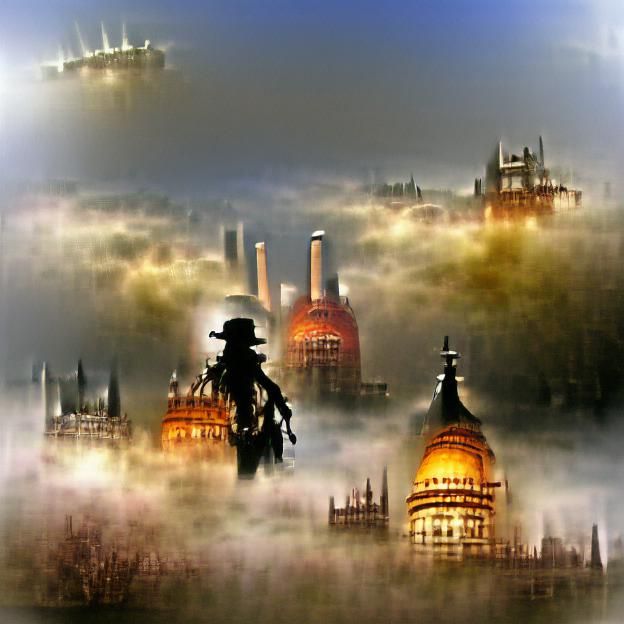 Steampunk London: Foggy Victorian Era Skyline