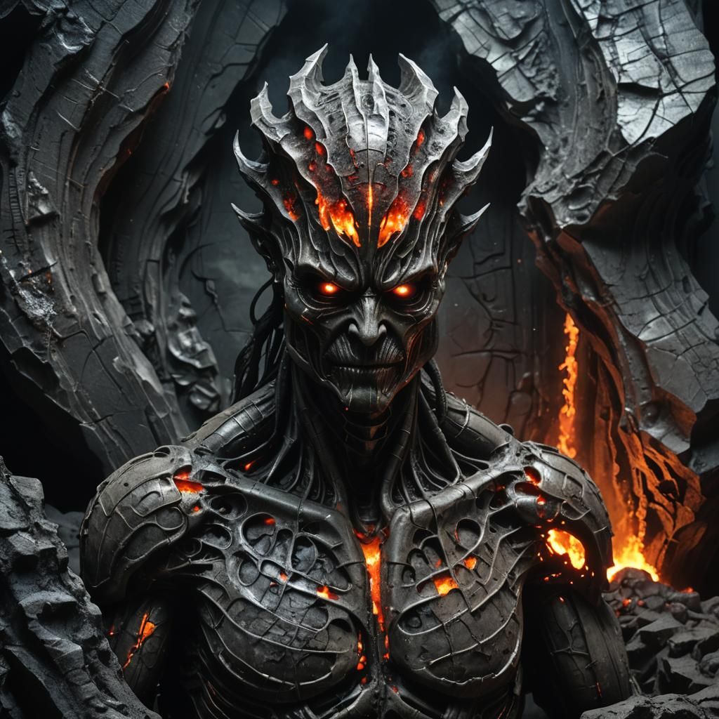 Ancient Evil Lava Statue in Gothic Chamber