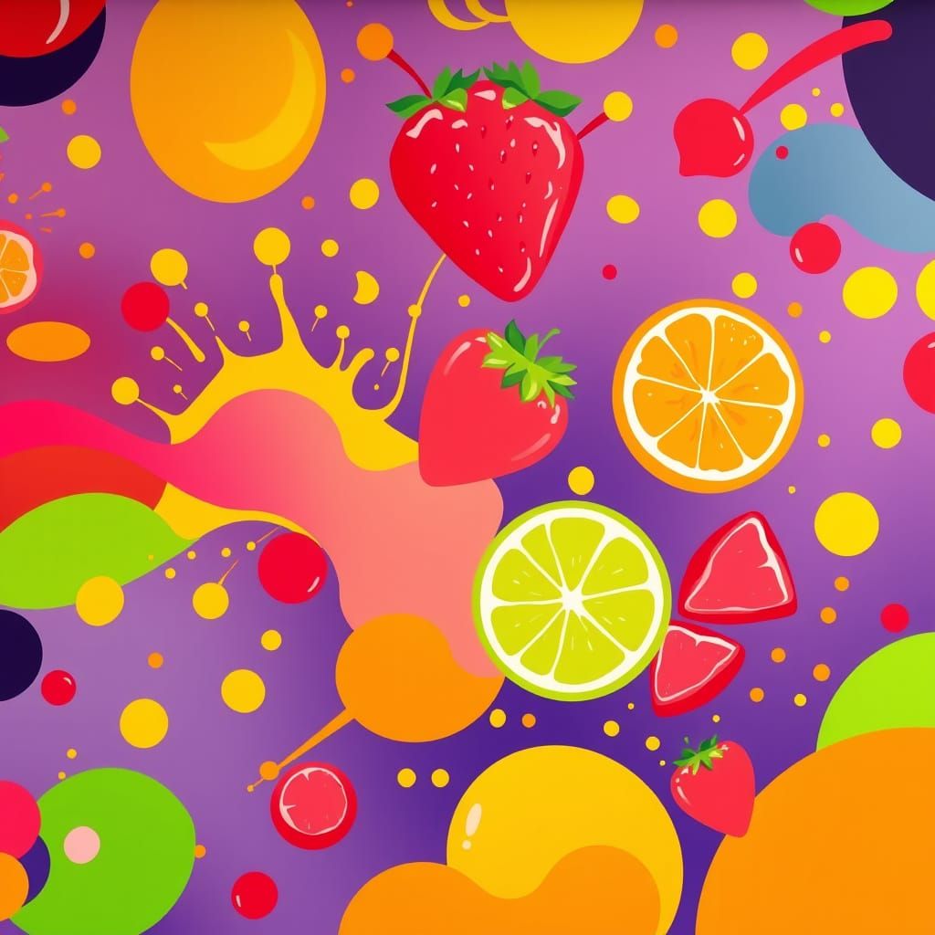Vibrant Fruit Fusion Mural in Memphis Style