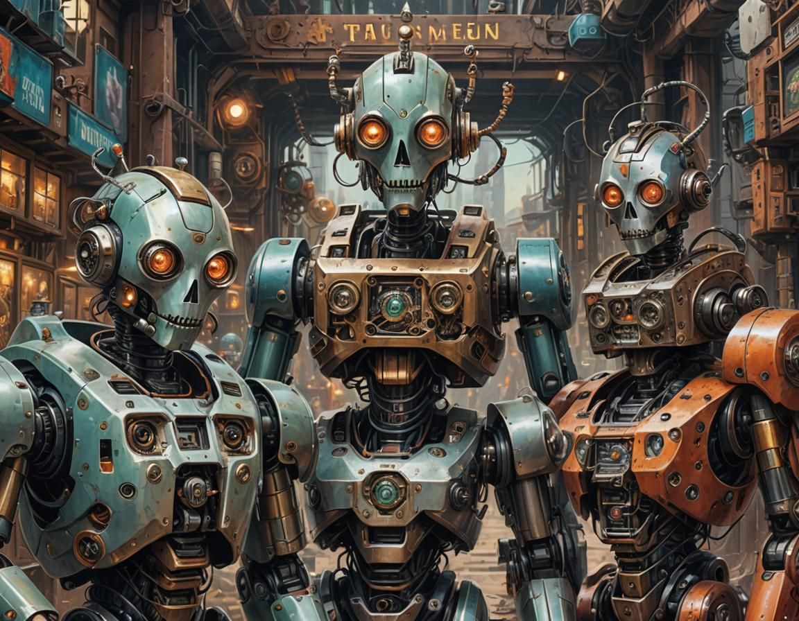 Robots Portrait in Macabre Atompunk Style