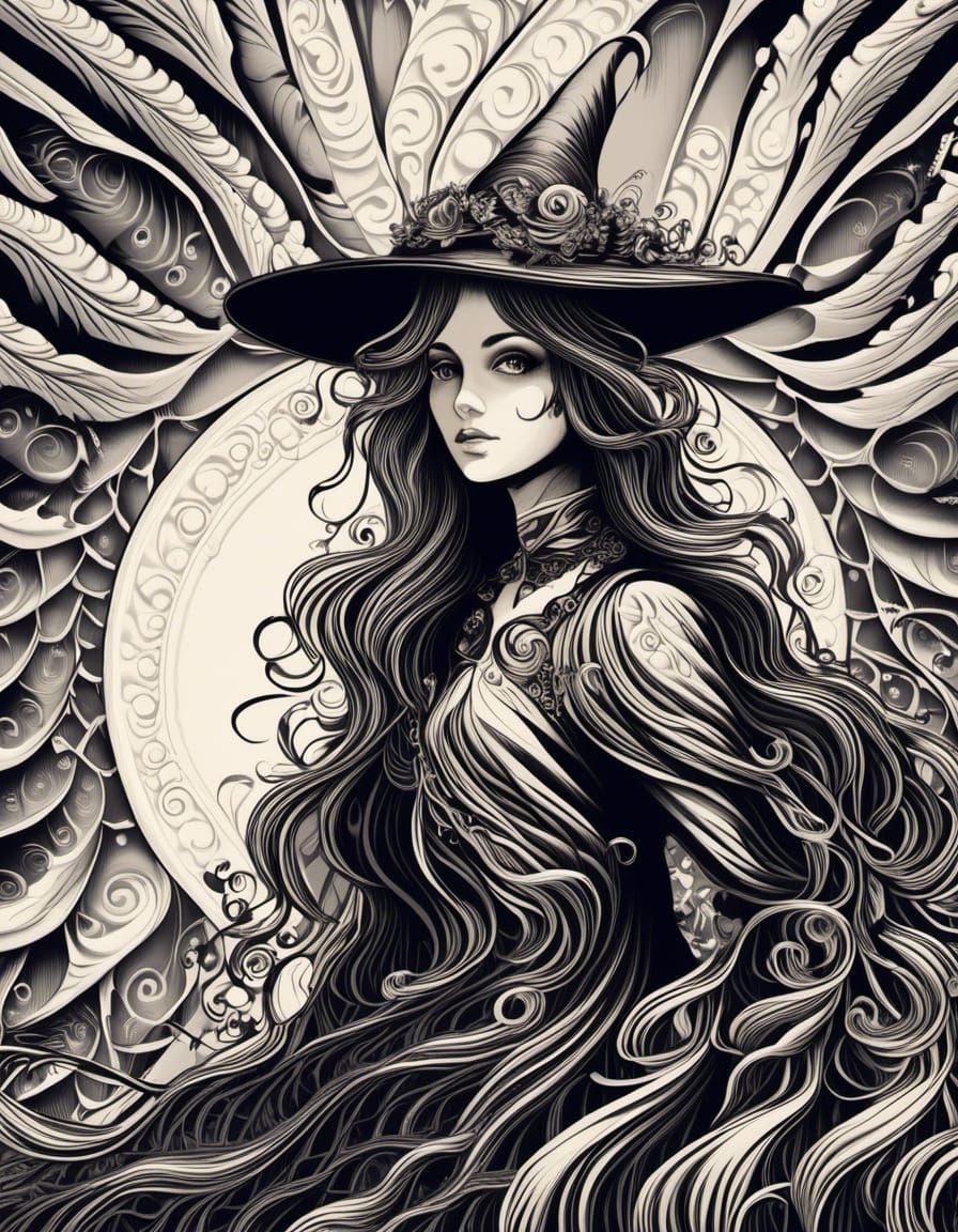 Pretty Witch with Abstract Fractal Elements