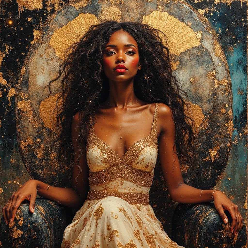 Majestic African Goddess in Cosmic Throne