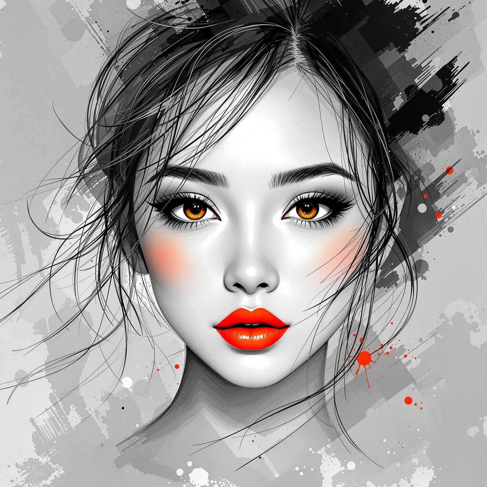 Young Thai Woman Portrait With Neon Orange Lips