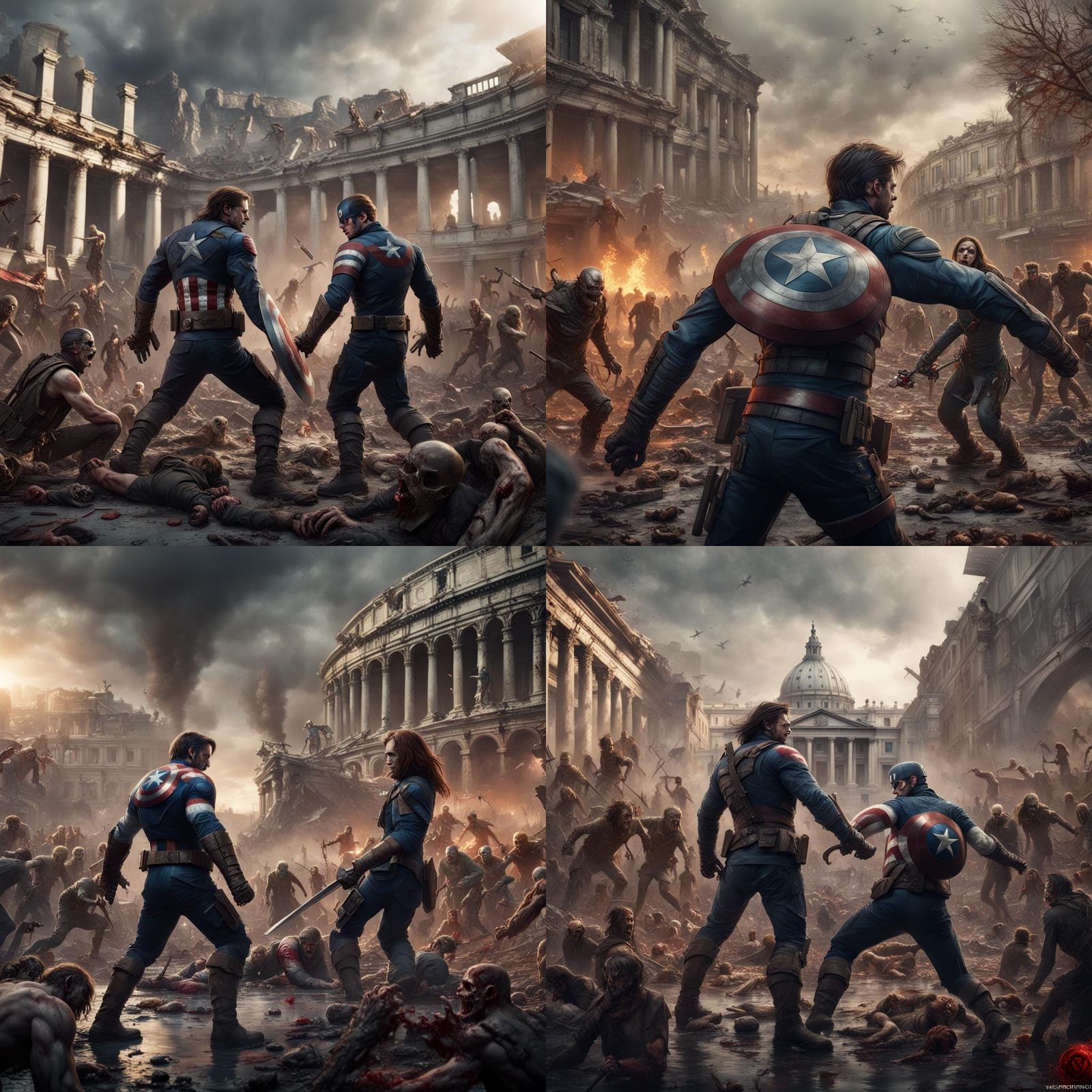 Winter Soldier and Captain America in Zombie Rome
