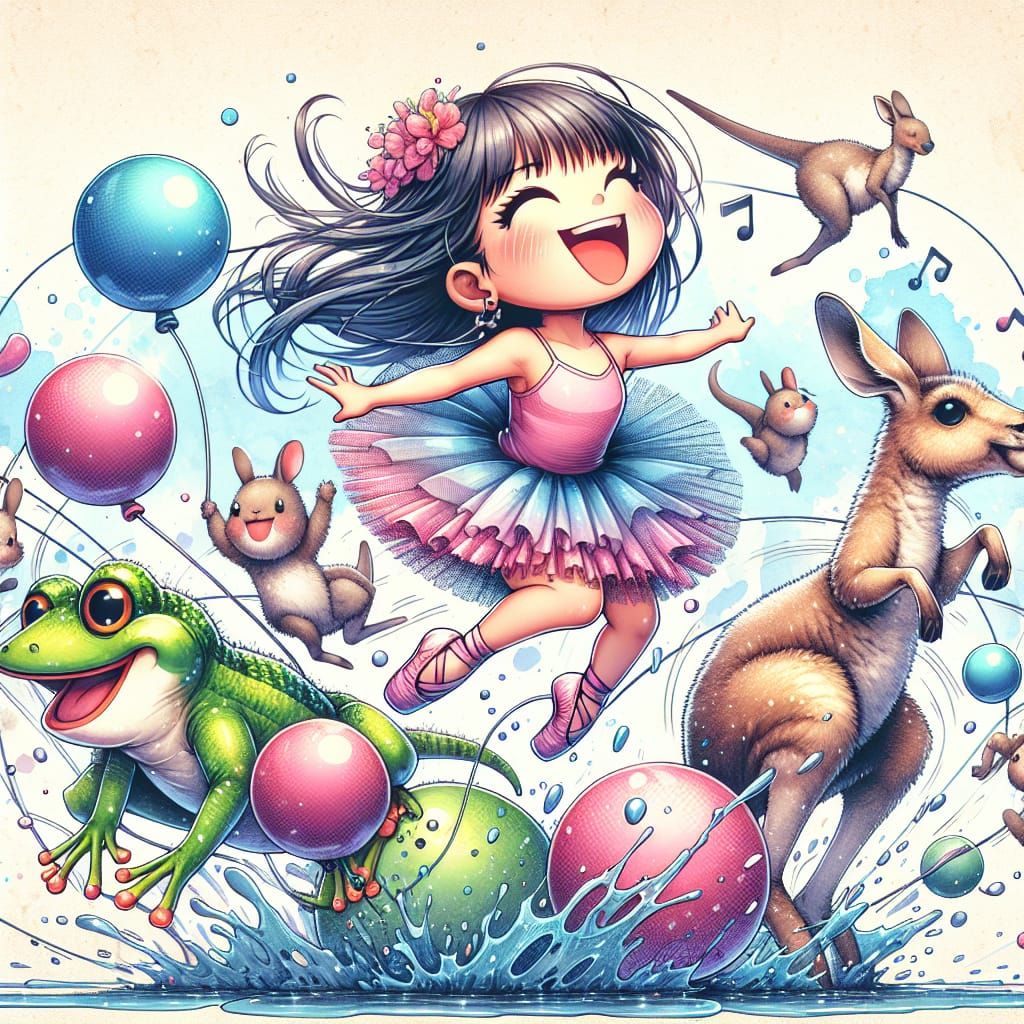 Joyful Ballerina's Leaps: A Whimsical Wet Wash Art