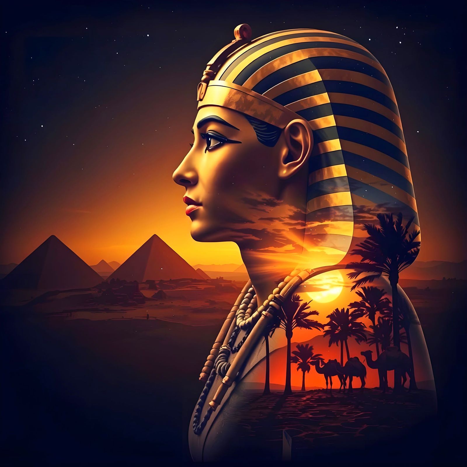 Egyptian Pharaoh in Celestial Landscape