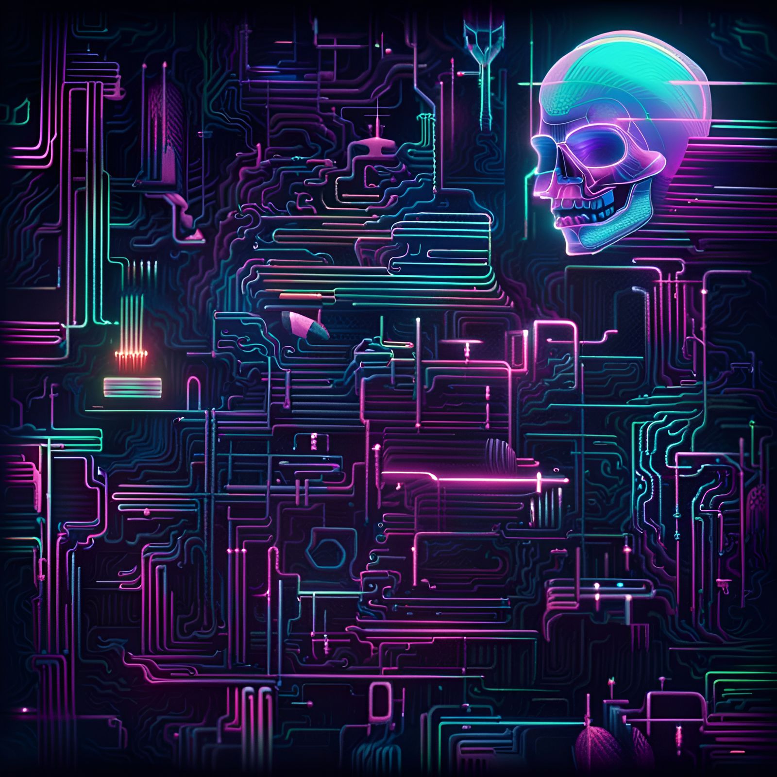 Dystopian Digital Cemetery of Souls in Dieselpunk Style