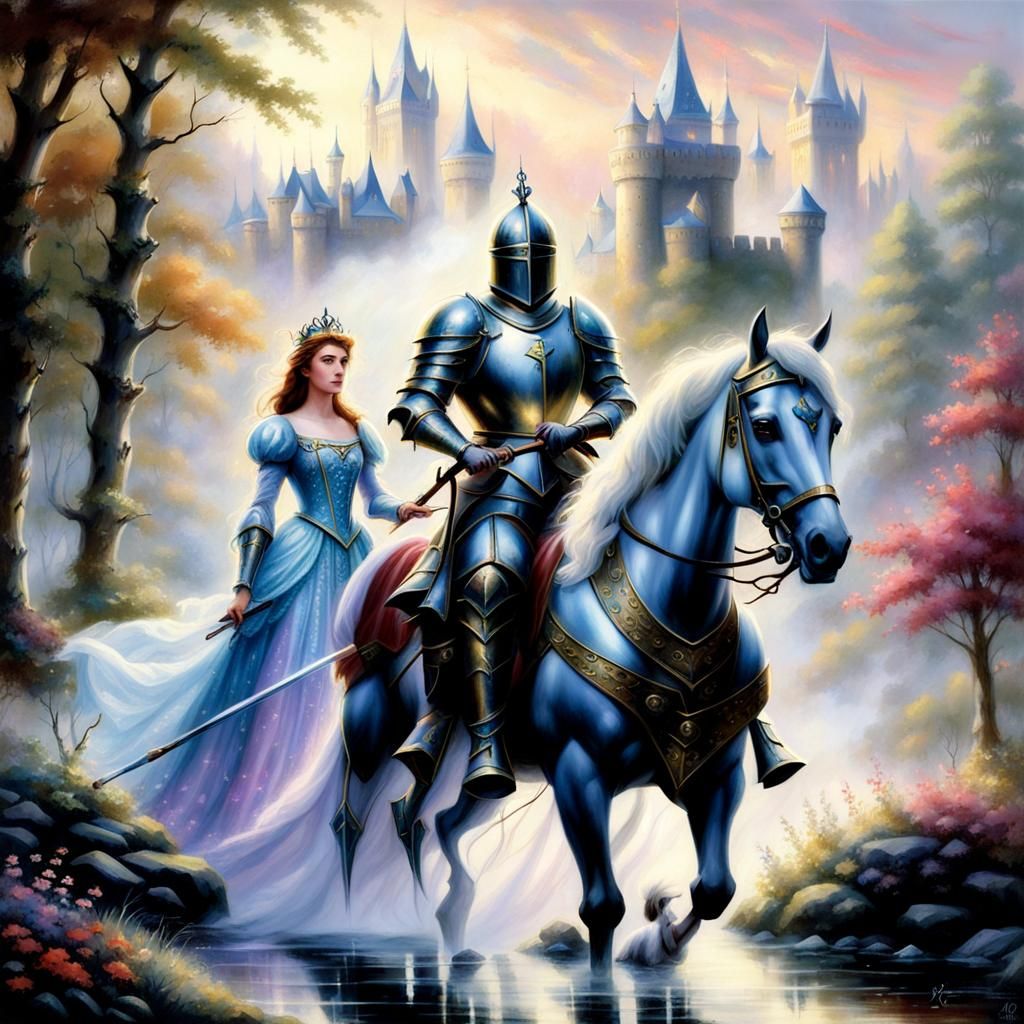 Young Knight with Princesses in Ethereal Fantasy Style