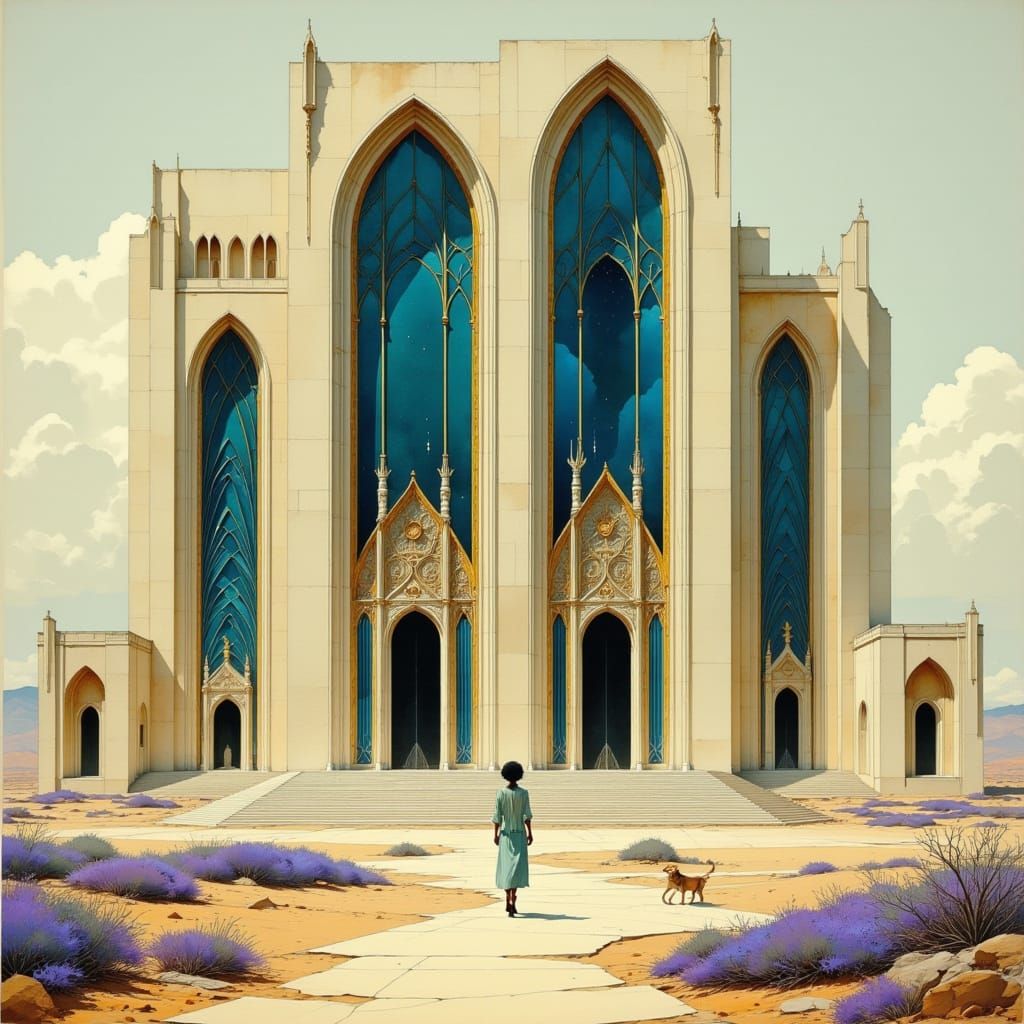 Majestic Desert Palace with Gothic Arches