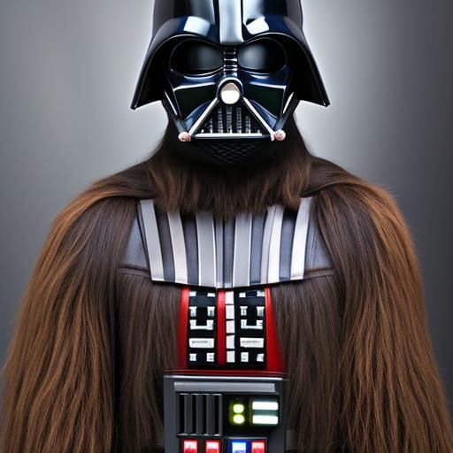 Chewbacca Wearing Darth Vader Helmet: Professional Photo