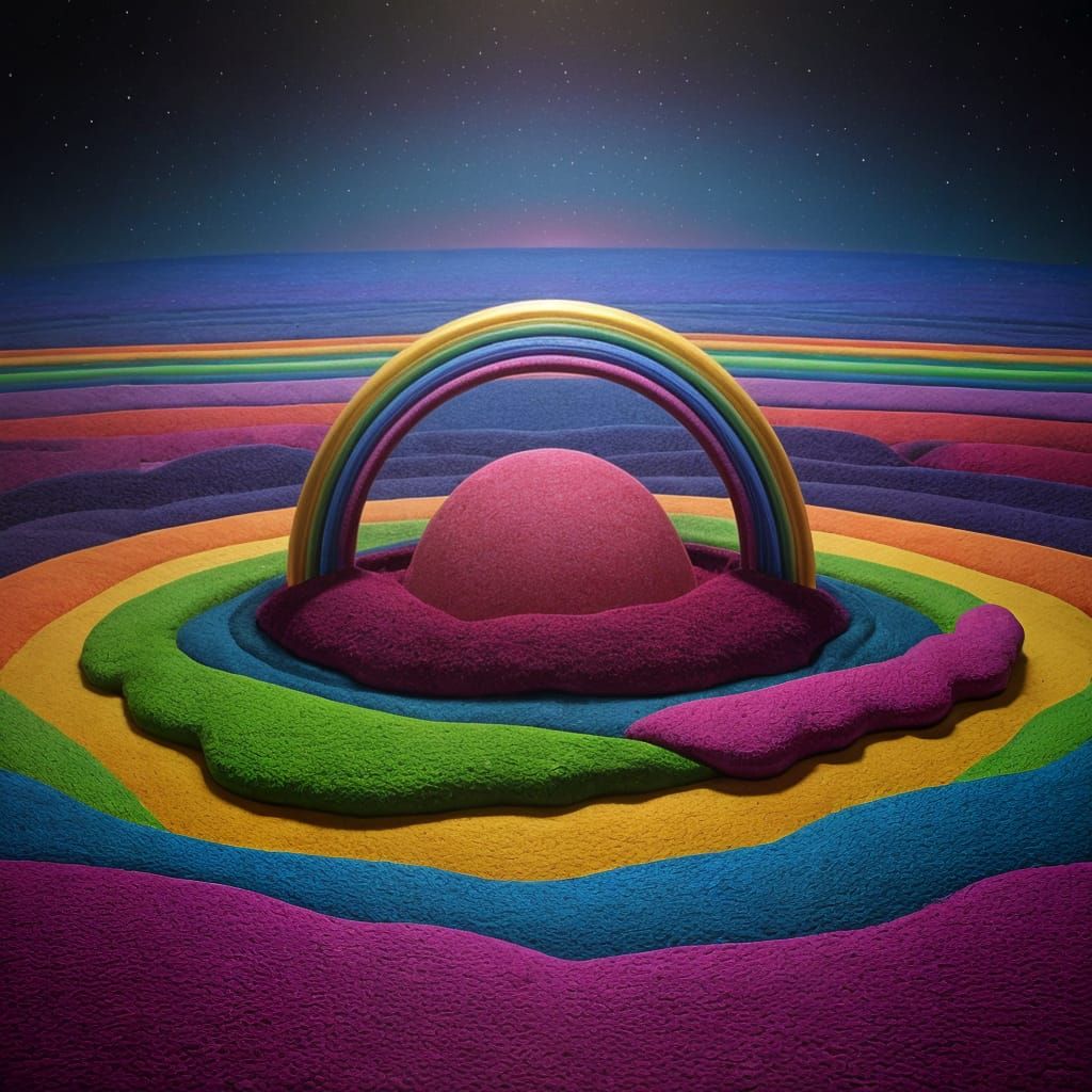 Vibrant Rainbow Cosmos in Hyper-Realistic 3D Claymation