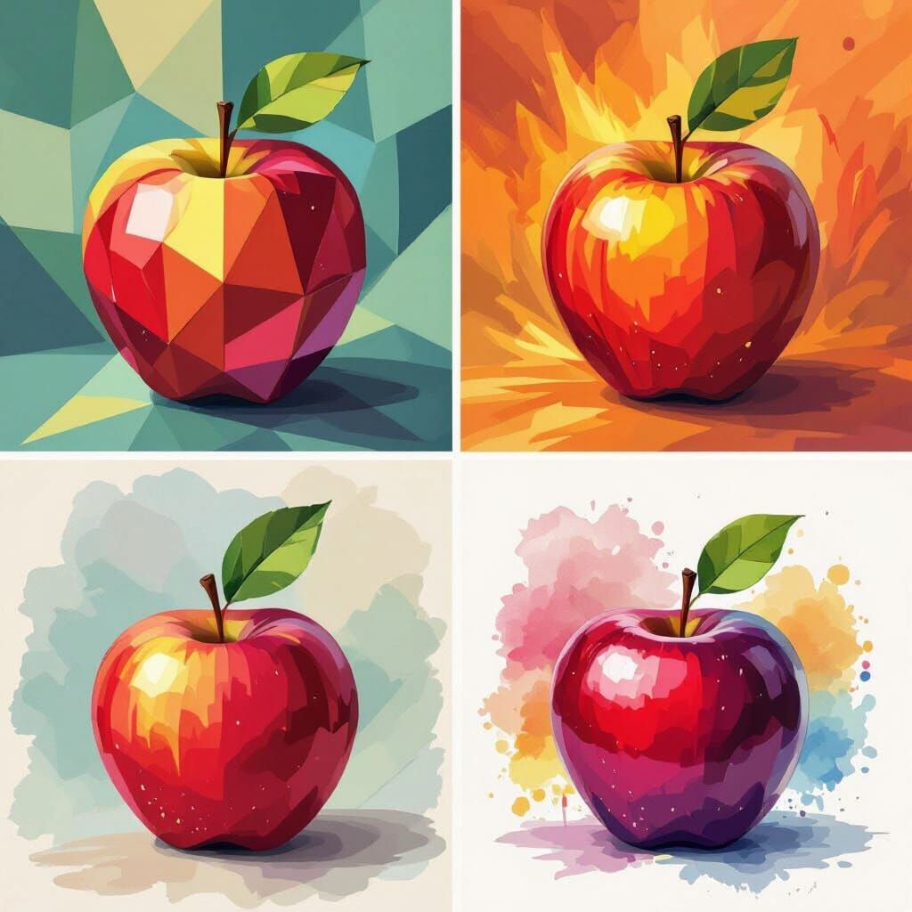 Apple in Four Art Styles: Cubism, Expressionism, Digital, Wa...