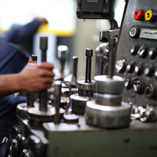 Overworked Factory Worker at Complex Machine